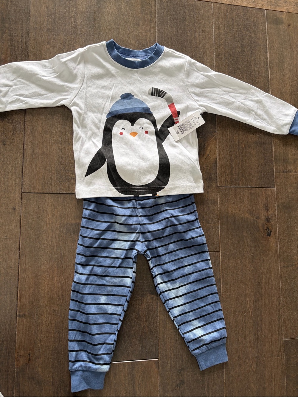 Toddler Blue Penguin Pajama Set - Long Sleeve Top & Striped Pants